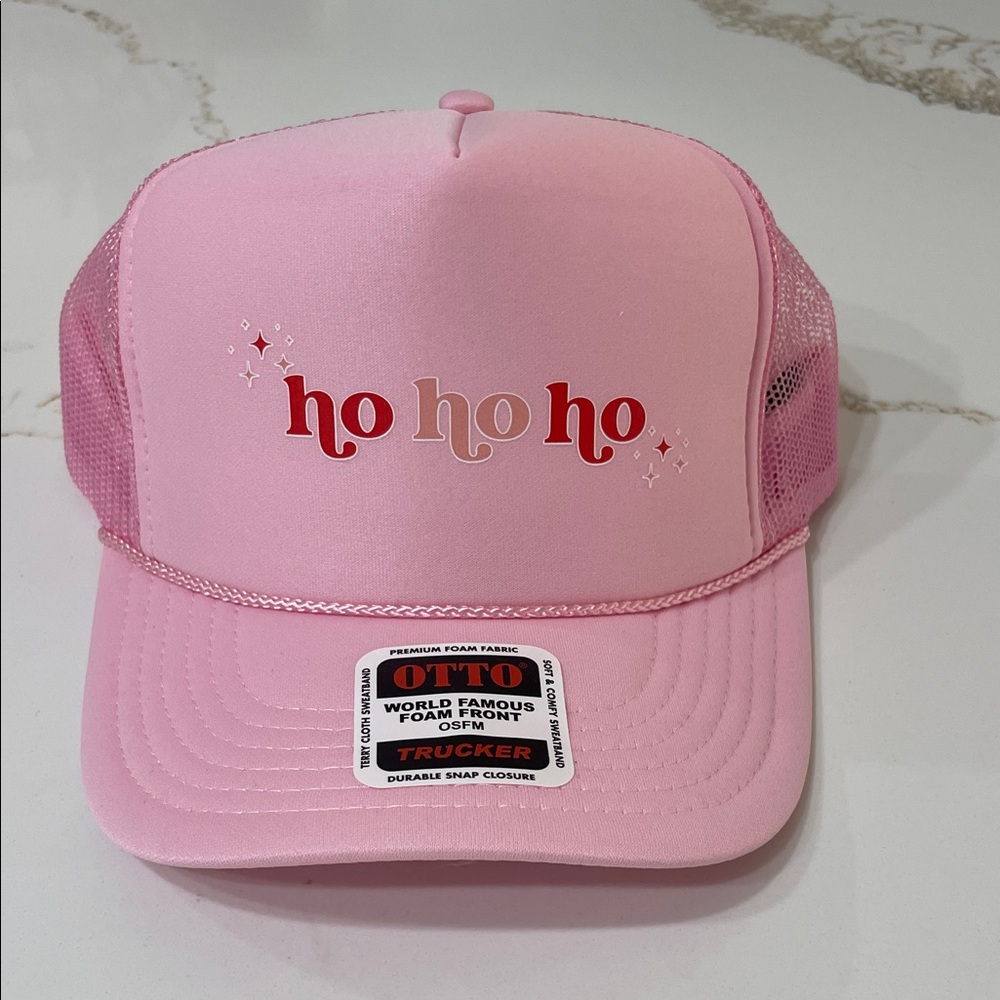 HO HO HO Festive Pink Holiday Trucker Hat